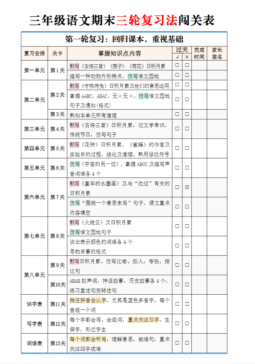 图片[1]-10页！【期末三轮复习法闯关表】三下语文-百度网盘下载-木木网盘资源网